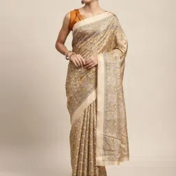 Saree Mall Beige Silk Printed Saree With Unstitched Blouse-picture-16