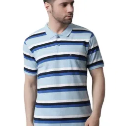 Venitian- Forbidden Clothing Light Blue Regular Fit Striped Polo T-Shirt-image-1