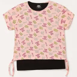 Fame Forever by Lifestyle Kids Peach & Black Cotton Printed T-Shirt-picture-23
