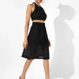 Campus Sutra Black Ruffle Work Top Skirt Set image 3