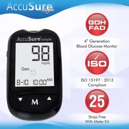 AccuSure Instant Digital Simple Glucometer Kit with 100 Blood Lancet and Simple Strips 50 Tests (Black) image 3
