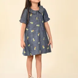 LilPicks Kids Blue Embroidered A Line Dress image 3