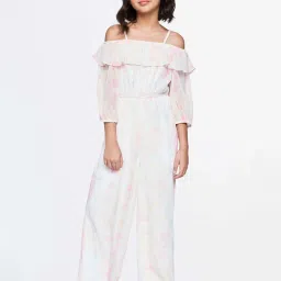 AND girl White & Pink Floral Print Jumpsuit image 3