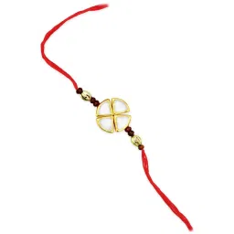 Karatcart Gold-Plated Kundan Rakhi with Roli Chawal & Greeting Card for Brother - Set of 4 image 3