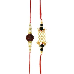 Karatcart Gold-Plated Kundan Rakhi with Roli Chawal & Greeting Card for Brother - Set of 2 image 3