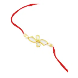 Karatcart Gold-Plated Kundan Rakhi with Roli Chawal & Greeting Card for Brother - Set of 2 image 3