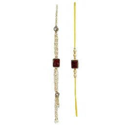 Karatcart Gold-Plated Red Carved Stone Kundan Rakhi, Roli & Chawal for Bhai & Bhabi - Set of 2 image 3