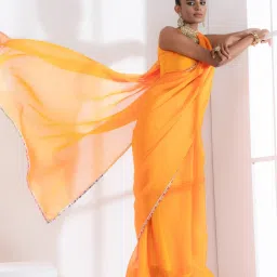 Swtantra Yellow Plain Saree With Unstitched Blouse image 3