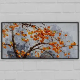 Art Street Black & Orange Persimmon Tree On The Mountain Large Panel Wall Art Print image 3