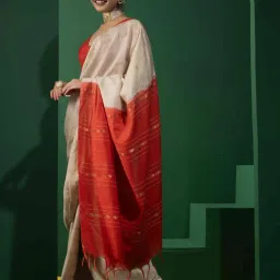 Triyah Cream Woven Saree With Unstitched Blouse image 3