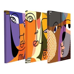 Art Street Orange & Blue Face Of Person Line Art Stretched Wall Art - Set of 3 image 3