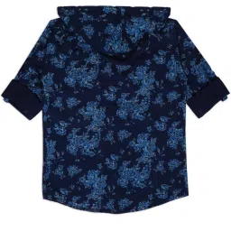 Cavio Kids Blue & White Cotton Floral Print Full Sleeves Shirt Set image 3