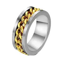 KARATCART Men Silver-Plated AD Gold-Toned Chain Studded Finger Ring image 3