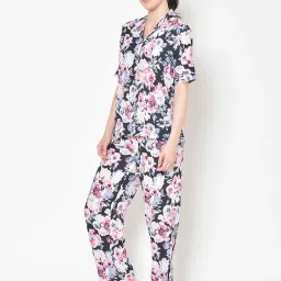 Cation Navy Floral Print Shirt With Pyjamas image 3