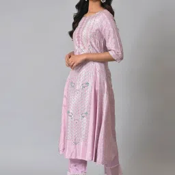 W Lilac Floral Print A Line Kurta image 3
