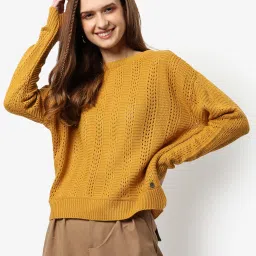 Campus Sutra Yellow Wool Self Design Sweater image 3