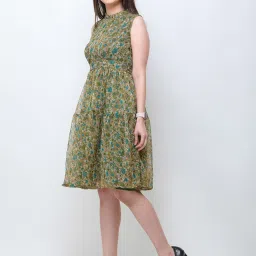 Cation Green Floral Print Fit & Flare Dress image 3