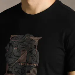 Louis Philippe Black Cotton Slim Fit Graphic T-Shirt image 4