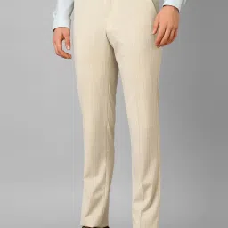 Luxure By Louis Philippe Beige Slim Fit Striped Trousers image 3