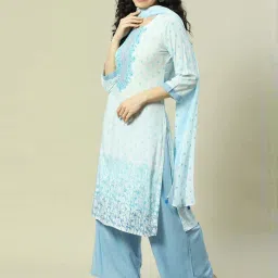 Rangriti White & Blue Printed Kurta and Palazzo Set With Dupatta image 3