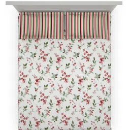 DDecor Red Cotton 144 TC Queen Bedsheet with 2 Pillow Covers image 3