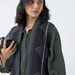 Utsa by Westside Black Aztec Printed Cotton Quilted Jacket image 4