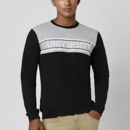 Peter England Black & Grey Slim Fit Colour Block Sweatshirt-picture-32