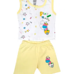 Mee Mee Kids Yellow & White Printed Vest with Shorts image 1