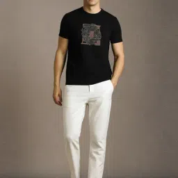 Louis Philippe Black Cotton Slim Fit Graphic T-Shirt image 5