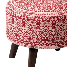 nestroots Netroots Printed Red Cotton Canvas 4 Wooden Legs Ottoman - Set of 2 image 2