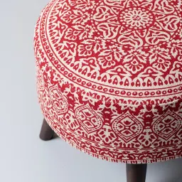 nestroots Netroots Printed Red Cotton Canvas 4 Wooden Legs Ottoman - Set of 2 image 3