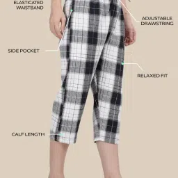 Kryptic Navy Blue Cotton Chequered Capris image 3