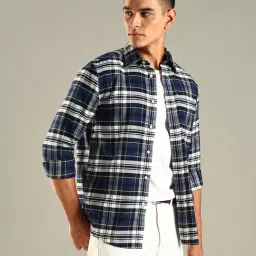 Tommy Hilfiger Blue Cotton Regular Fit Checks Shirt image 4