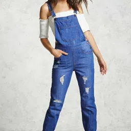 Forever 21 Blue Distressed Overall image 1
