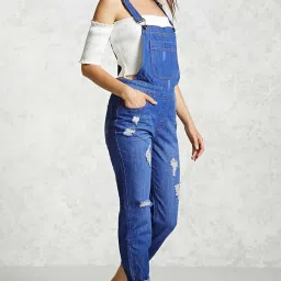 Forever 21 Blue Distressed Overall image 4