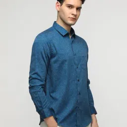 Crocodile Blue Cotton Printed Regular Fit Shirt image 3