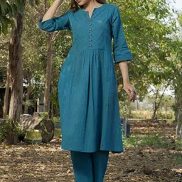 JITI Striped Yoke Design Pure Cotton Kurta with Palazzos image 1