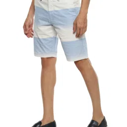 Louis Philippe Sky Blue Cotton Slim Fit Striped Shorts image 3