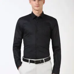Peter England Black Cotton Slim Fit Checks Shirt-image-30