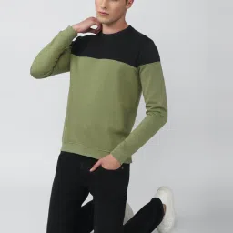 Van Heusen Sport Green & Black Regular Fit Colour Block SweatShirt image 5