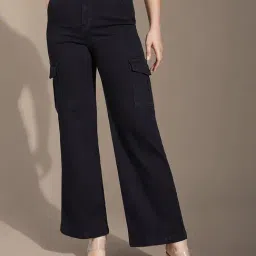 Life With Pockets Black Solid Flare Fit Jeans image 2