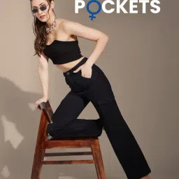 Life With Pockets Black Solid Flare Fit Jeans image 4