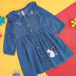 Pantaloons Baby Blue Cotton Embroidered Full Sleeves Dress-image-52