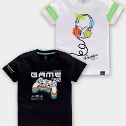 Codez Kids Black & White Printed T-Shirt (Pack Of 2)-picture-36