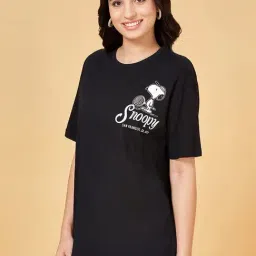 Honey by Pantaloons Jet Black Cotton Printed T-Shirt image 3