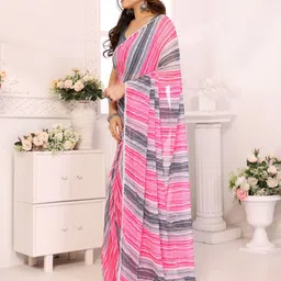 SILKWEAR Striped Pure Georgette Ready to Wear Saree With Unstitched Blouse Piece image 5