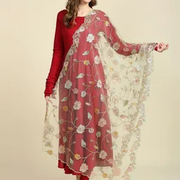 Dupatta Bazaar Floral Embroidered Net Dupatta With Sequinned-picture-38