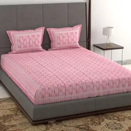 Anadhika Pink & White Floral 220 TC King Bedsheet with 2 Pillow Covers image 1