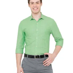 Cavallo By Linen Club Green Contemporary Fit Shirt-image-11