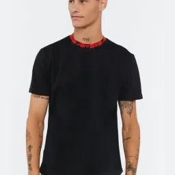 forever 21 Forever21 Black Cotton Regular Fit Self Pattern T-Shirt-picture-29